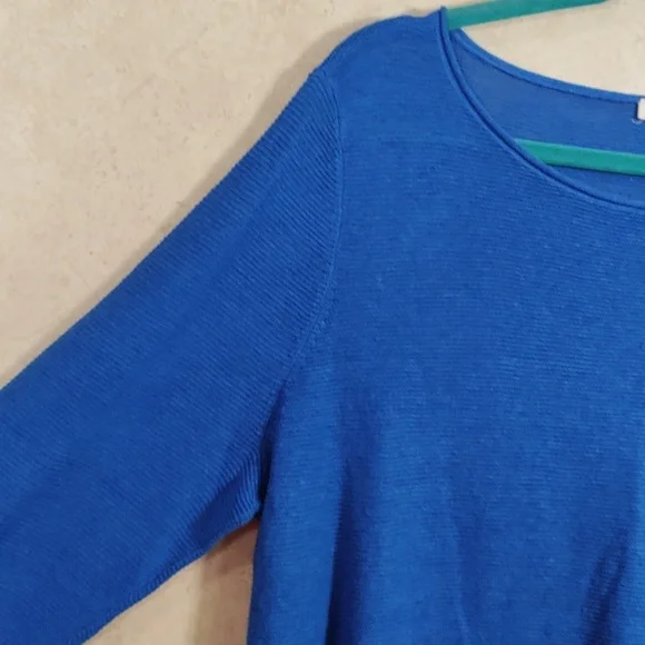 04529 Eileen Fisher royal blue organic linen long sleeve sweater L - Picture 6 of 10